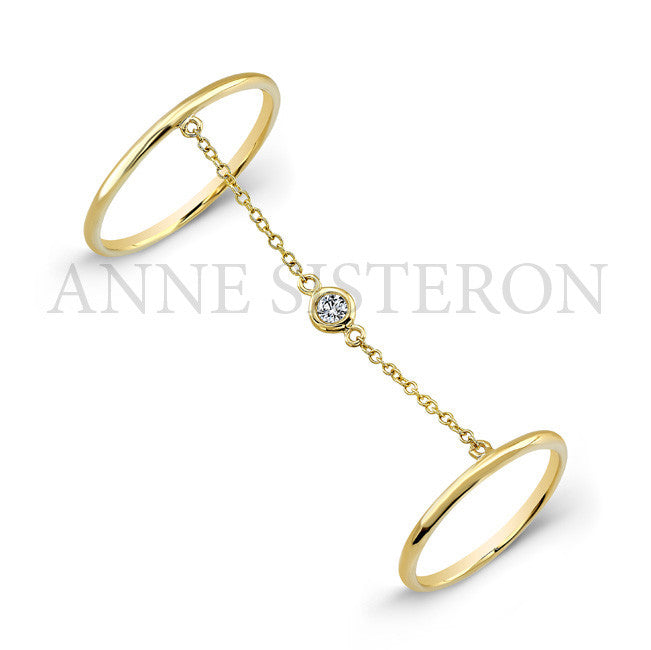 14KT Yellow Gold Solitaire Diamond Chain Ring