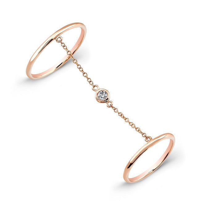 14KT Rose Gold Solitaire Diamond Chain Ring