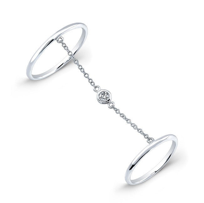 14KT White Gold Solitaire Diamond Chain Ring