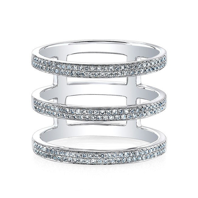 14KT White Gold Diamond Triple Bar Ring