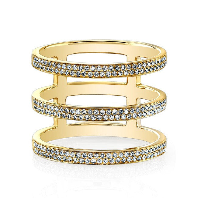 14KT Yellow Gold Diamond Triple Bar Ring