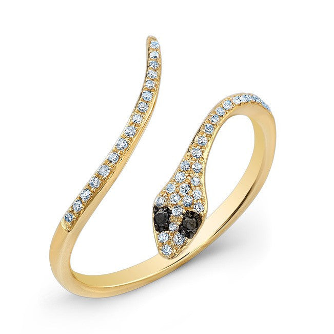 14KT Yellow Gold Diamond Slytherin Ring with Black Diamond Eyes