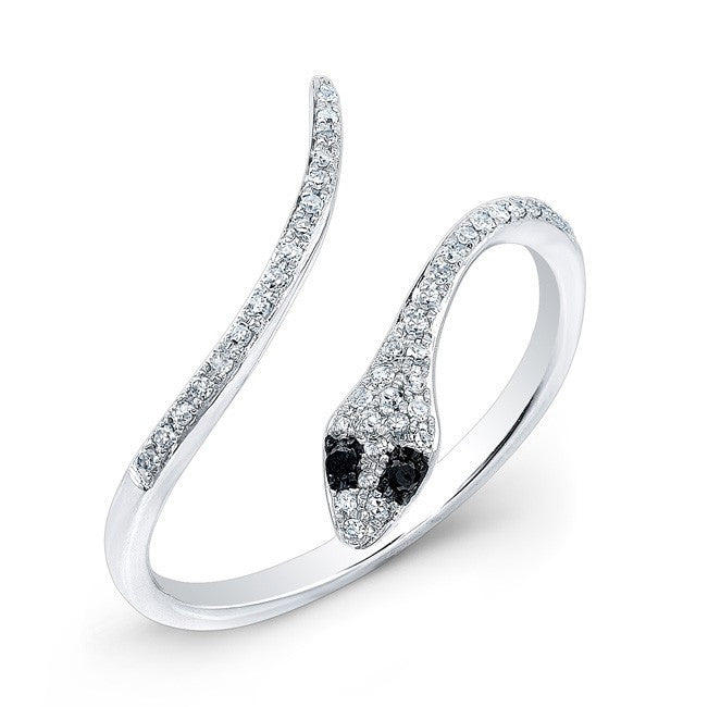 14KT White Gold Diamond Slytherin Ring with Black Diamond Eyes
