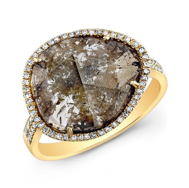 14KT Yellow Gold Diamond Slice Organic Ring