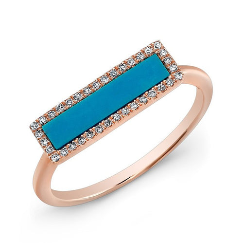 14KT Rose Gold  Turquoise Diamond Bar Ring
