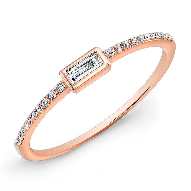 14KT Rose Gold Diamond Baguette Ring