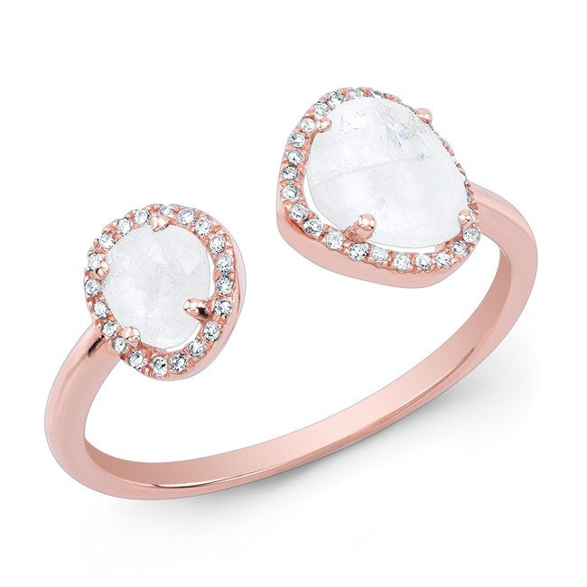 14KT Rose Gold Moonstone Diamond Doublet Ring