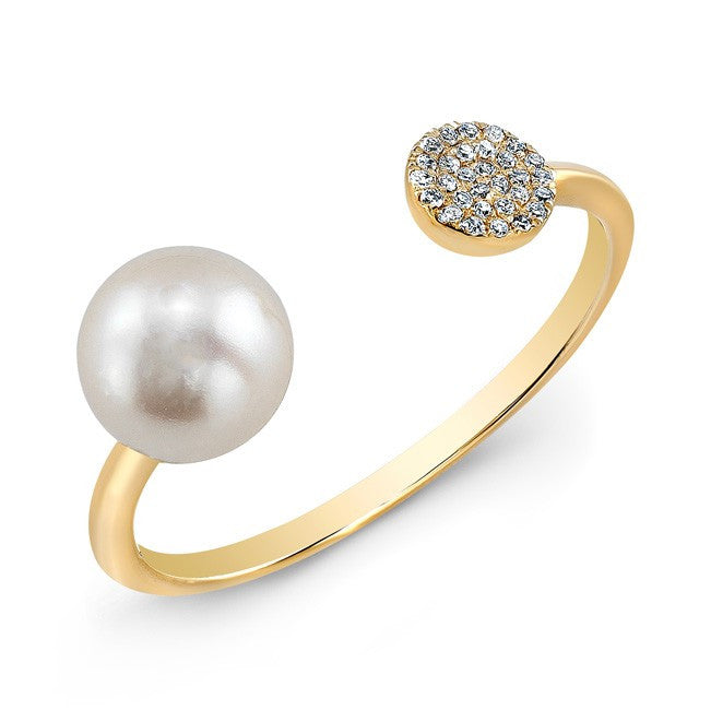 14KT Yellow Gold Christina Pearl Diamond Disc Ring