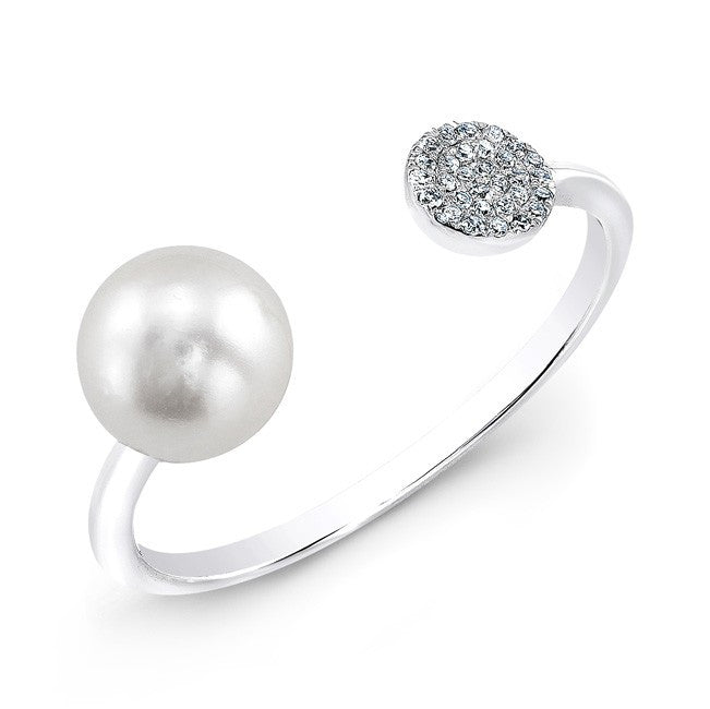 14KT White Gold Christina Pearl Diamond Disc Ring