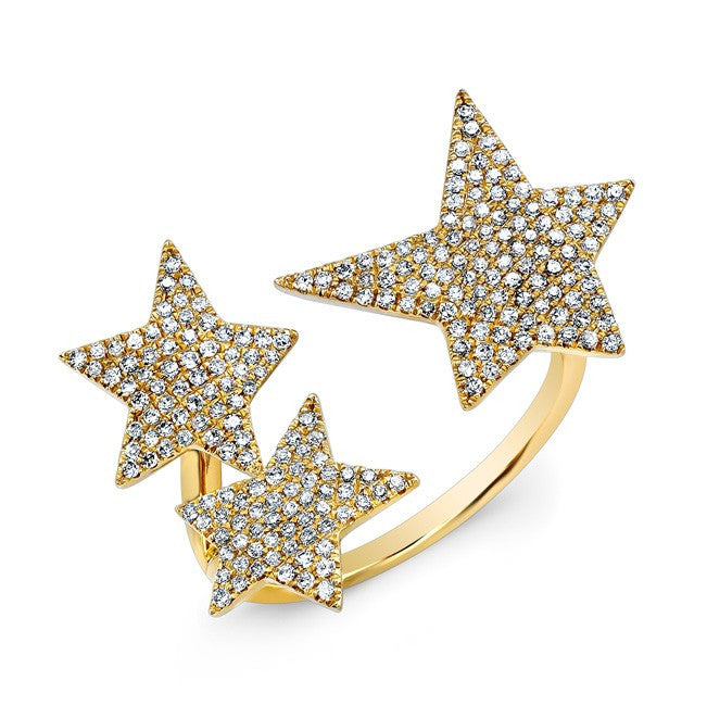 14KT Yellow Gold Diamond Triple Star Ring