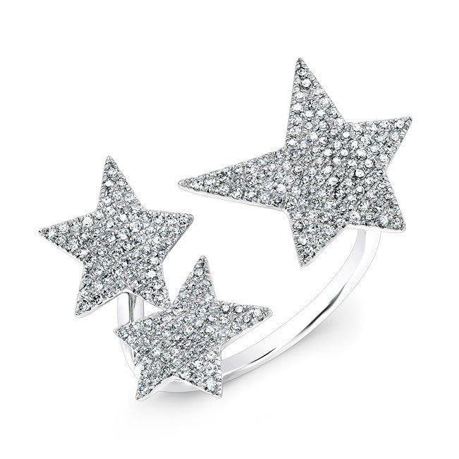 14KT White Gold Diamond Triple Star Ring