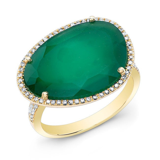 14KT Yellow Gold Green Onyx Organic Diamond Cocktail Ring