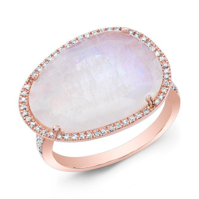 14KT Rose Gold Organic Moonstone Cocktail Diamond Ring