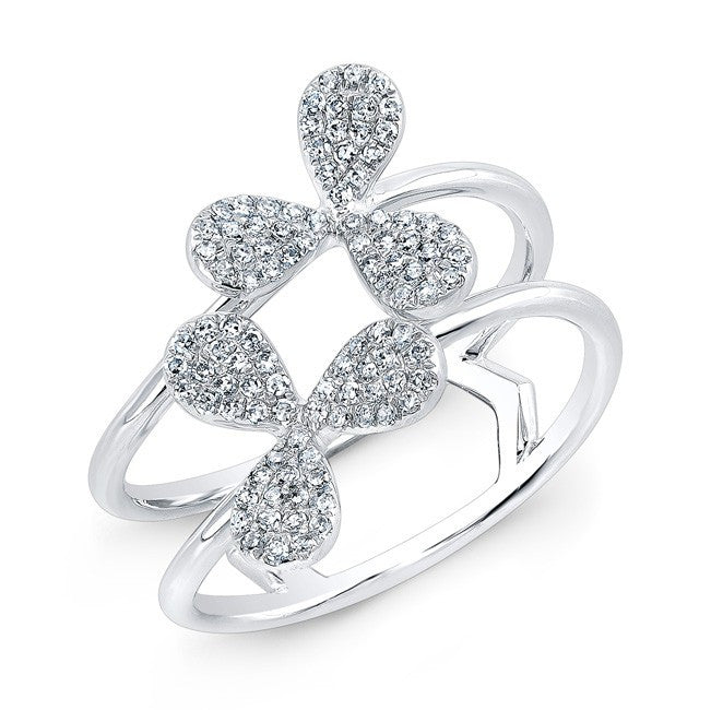 14KT White Gold Diamond Daisy Flower Ring