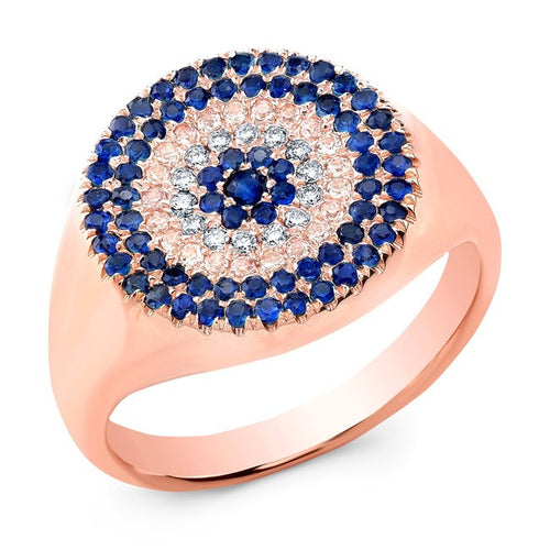 14KT Rose Gold Diamond And Sapphire Disc Ring