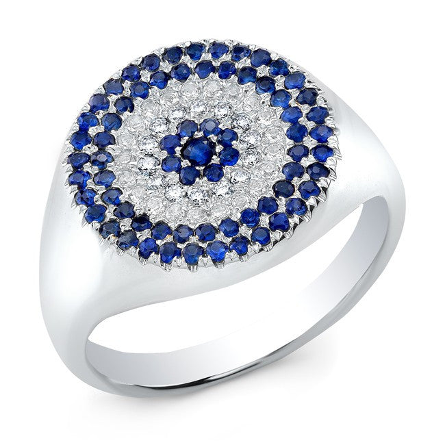 14KT White Gold Diamond And Sapphire Disc Ring