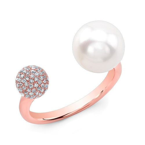 14KT Rose Gold Diamond Dome and Pearl Ring