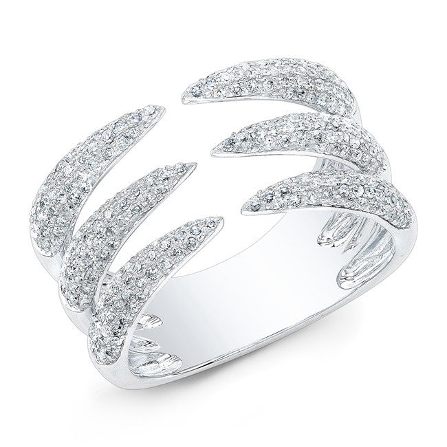 14KT White Gold Diamond Triple Horn Ring