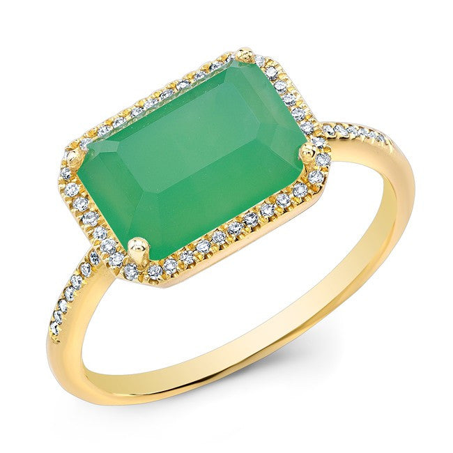 14KT Yellow Gold Chrysoprase Diamond Chic Ring