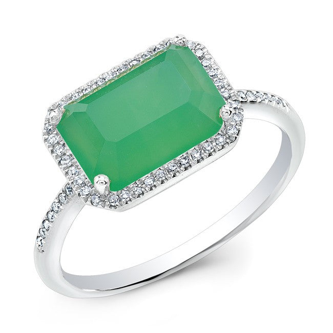 14KT White Gold Chrysoprase Diamond Chic Ring