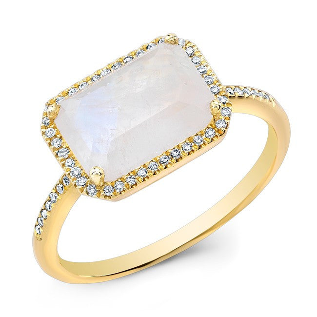 14KT Yellow Gold Moonstone Diamond Chic Ring