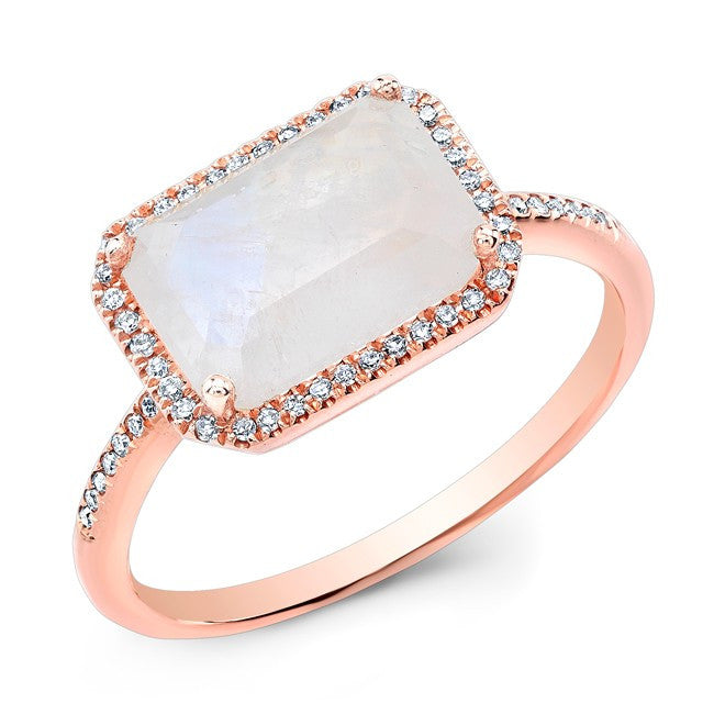 14KT Rose Gold Moonstone Diamond Chic Ring