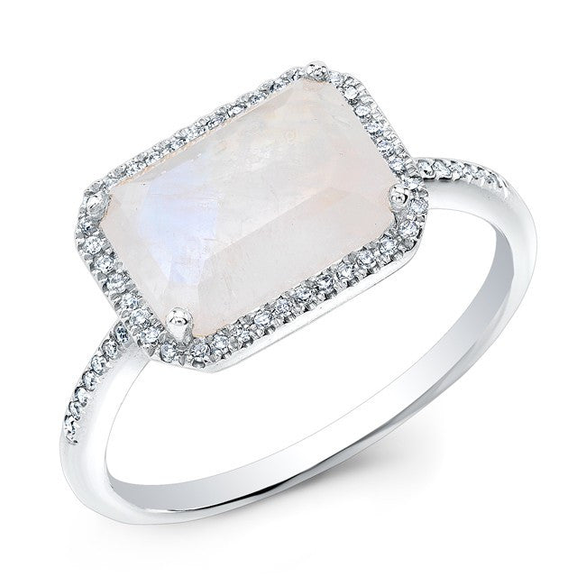 14KT White Gold Moonstone Diamond Chic Ring
