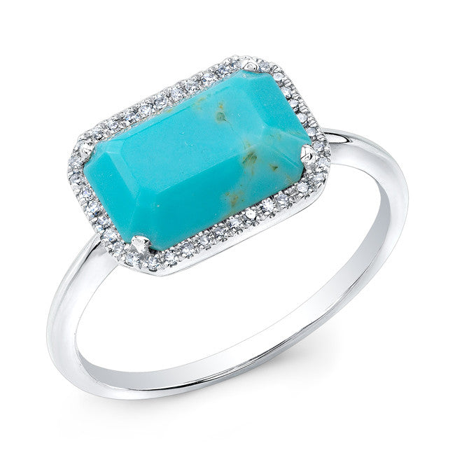 14KT White Gold Turquoise Diamond Chic Ring