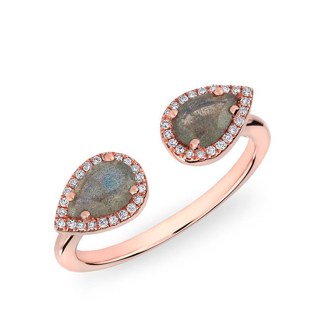 14KT Rose Gold Labradorite Diamond Throne Ring