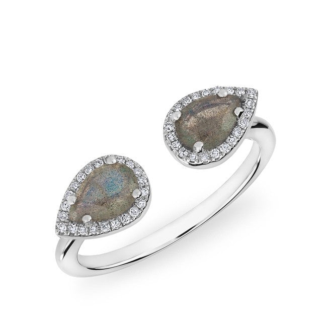 14KT White Gold Labradorite Diamond Throne Ring