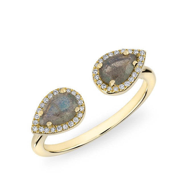 14KT Yellow Gold Labradorite Diamond Throne Ring
