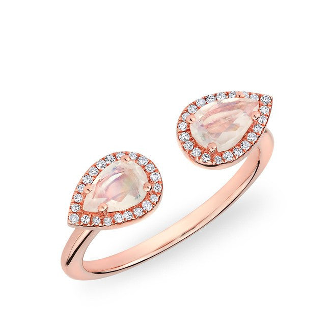 14KT Rose Gold Moonstone Diamond Throne Ring