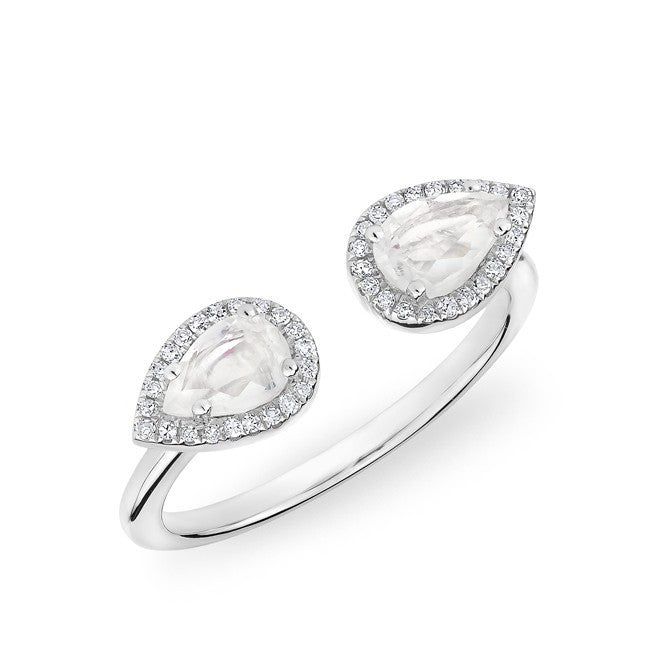 14KT White Gold Moonstone Diamond Throne Ring