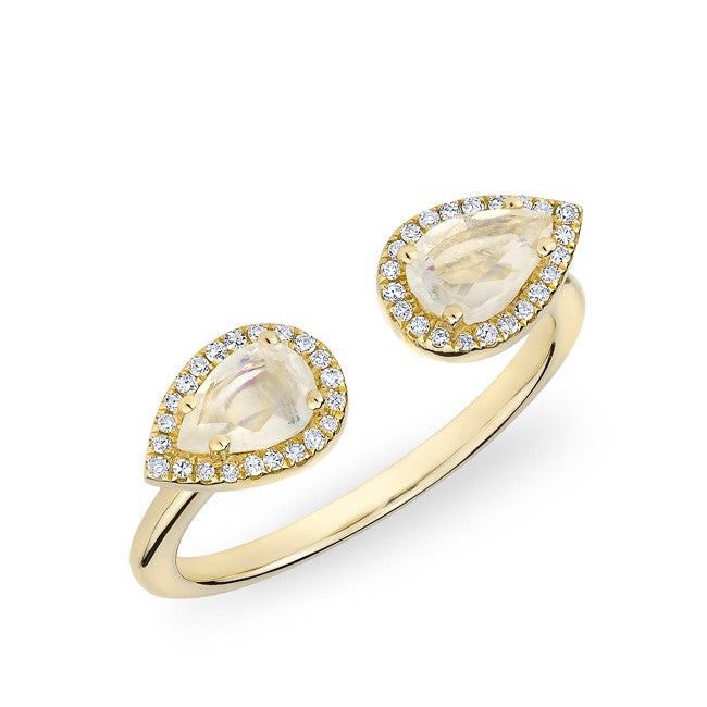 14KT Yellow Gold Moonstone Diamond Throne Ring
