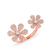 14KT Rose Gold Diamond Floating Double Daisy Flower Ring