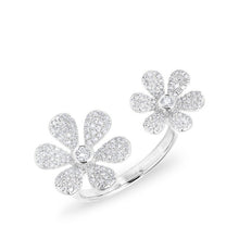 14KT White Gold Diamond Floating Double Daisy Flower Ring