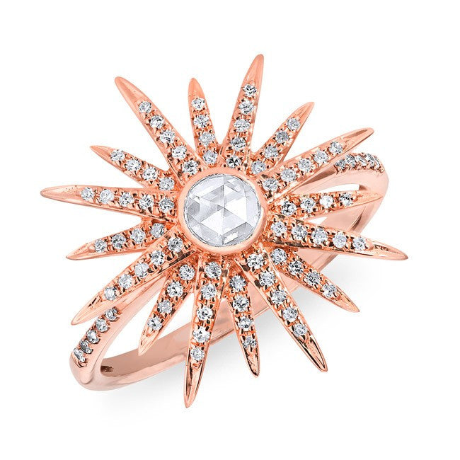 14KT Rose Gold Diamond Sunburst Ring