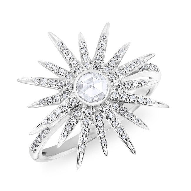 14KT White Gold Diamond Sunburst Ring