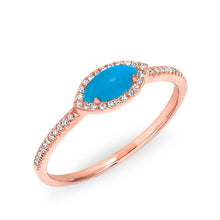 14KT Rose Gold Diamond Turquoise Mini Marquis Ring