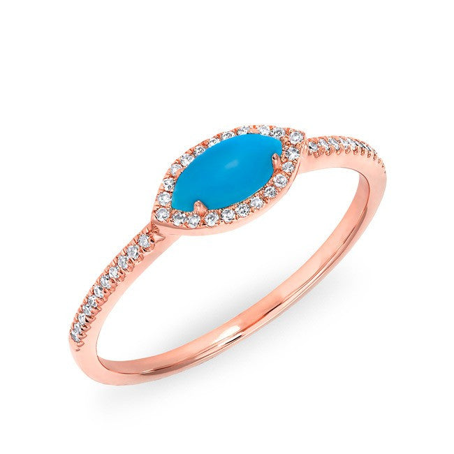 14KT Rose Gold Diamond Turquoise Mini Marquis Ring