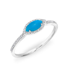 14KT White Gold Diamond Turquoise Mini Marquis Ring