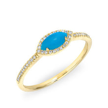14KT Yellow Gold Diamond Turquoise Mini Marquis Ring
