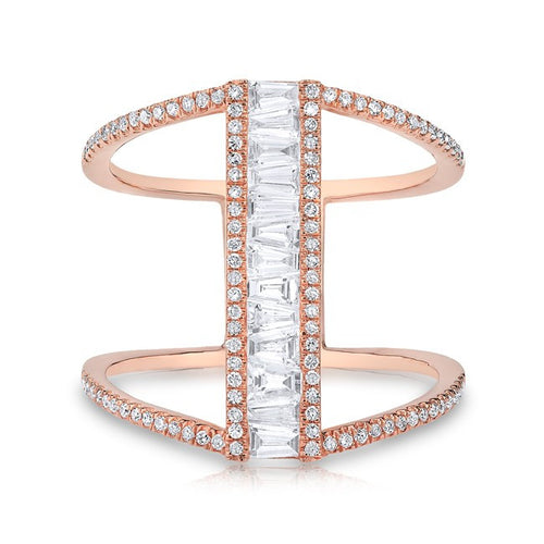 14KT Rose Gold Baguette Diamond H Ring