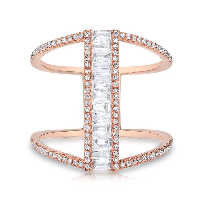 14KT Rose Gold Baguette Diamond H Ring