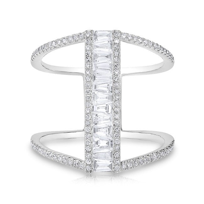 14KT White Gold Baguette Diamond H Ring