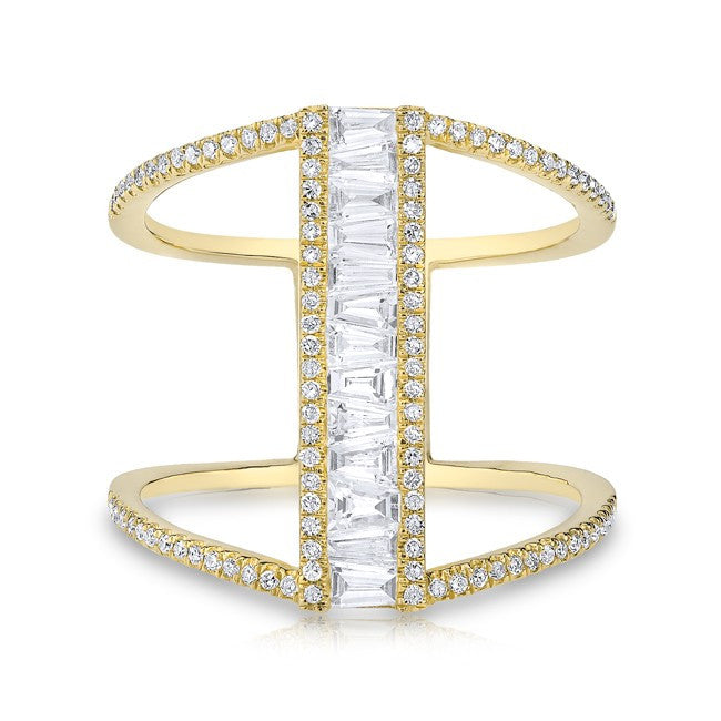 14KT Yellow Gold Baguette Diamond H Ring