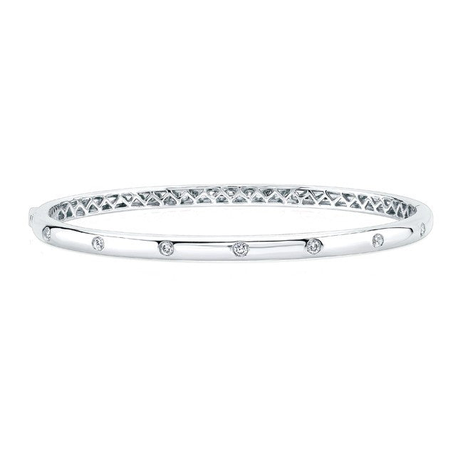 14KT White Gold Glisten Half Diamond Bangle Bracelet
