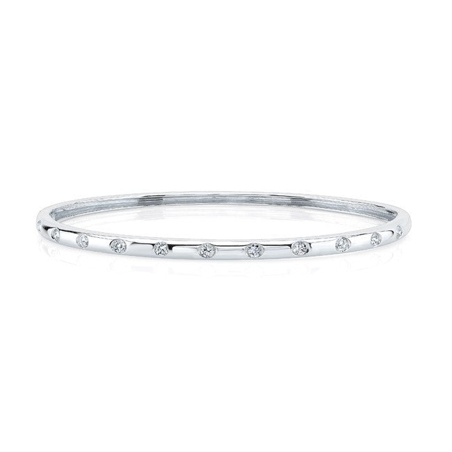 14KT White Gold Sparkle Half Diamond Bangle Bracelet