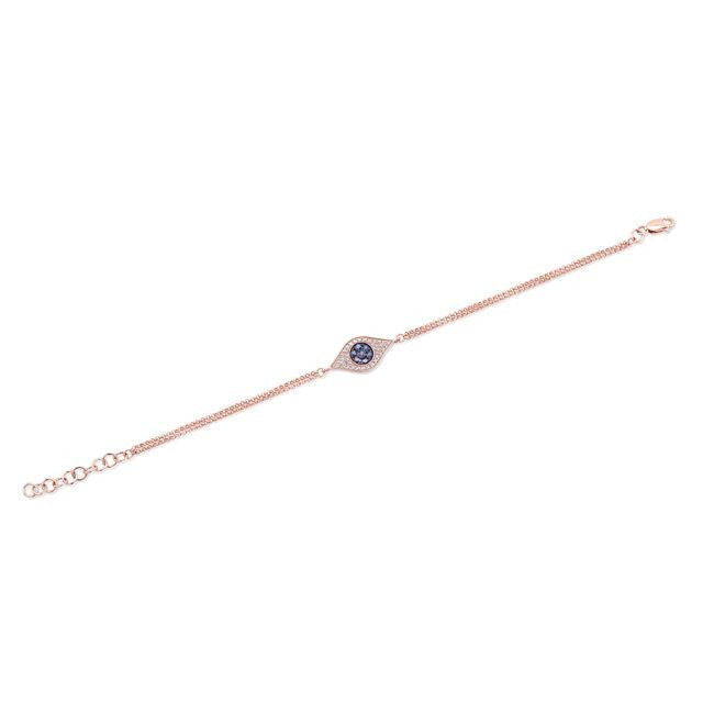 14KT Rose Gold Blue Sapphire And Diamond Evil Eye Bracelet