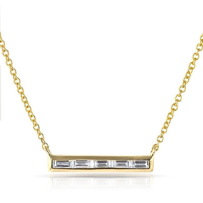 14KT Yellow Gold Baguette Diamond Short Bar Necklace